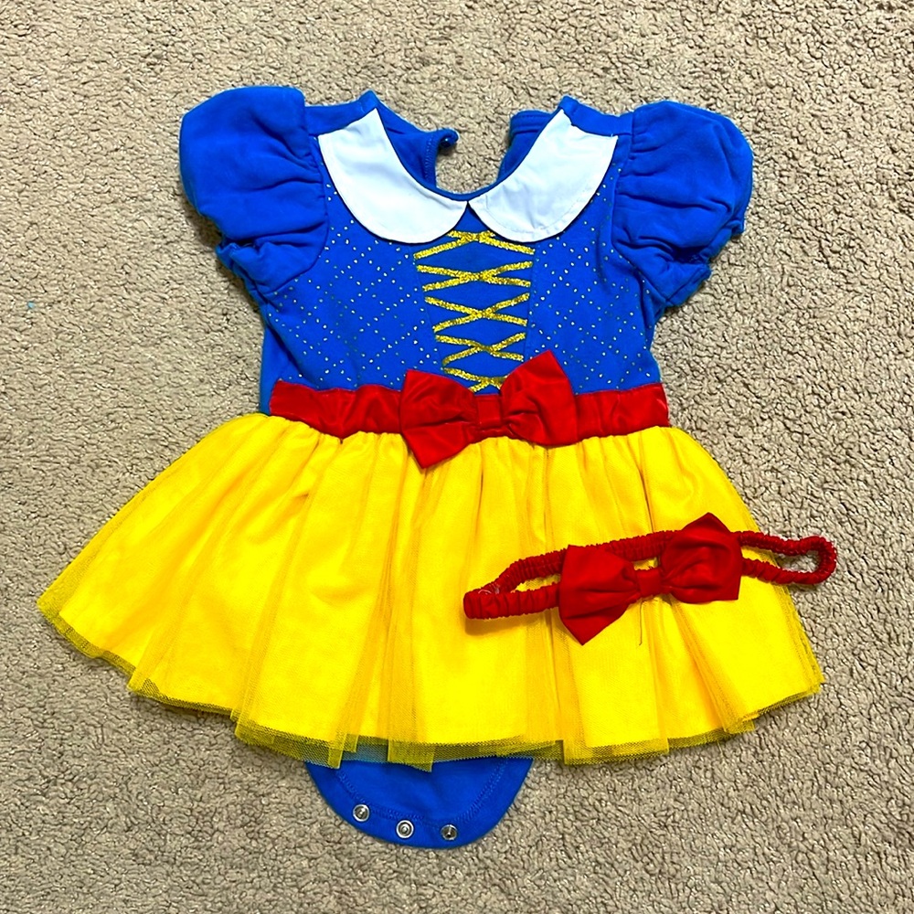 Disney baby Snow White costume onesie, size 12-18 mo. with matching headband.